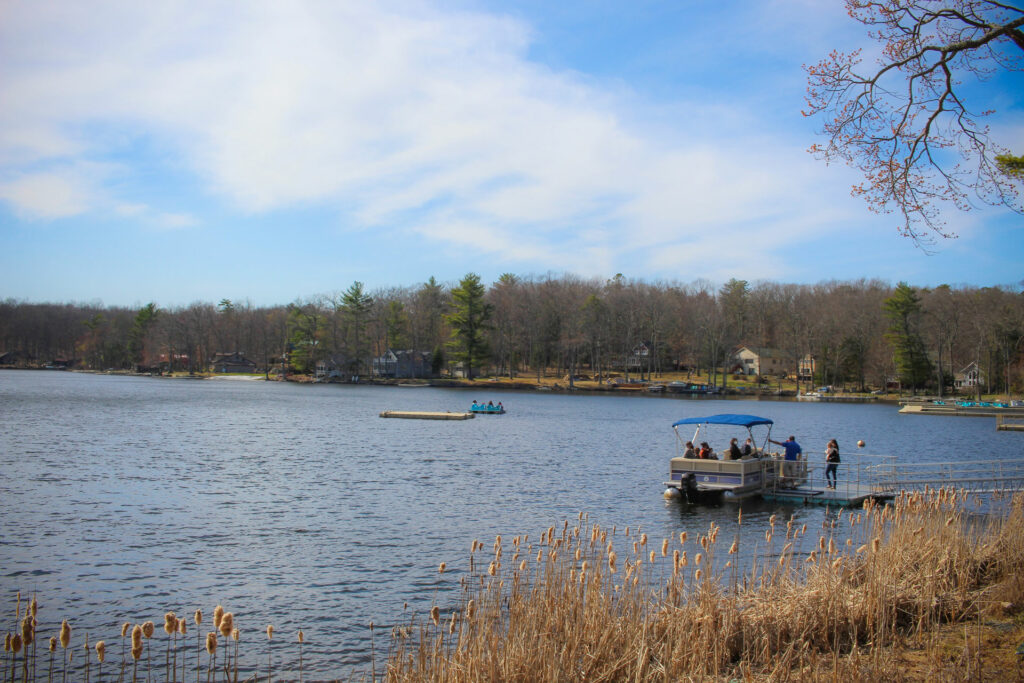 lake at woodloch shows scenic boat rides in spring