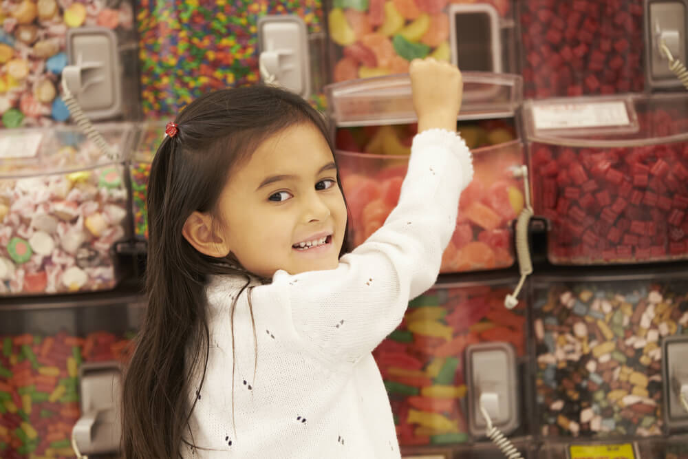 A little girl at the candy store in downtown Hawley, Pennsylvania.