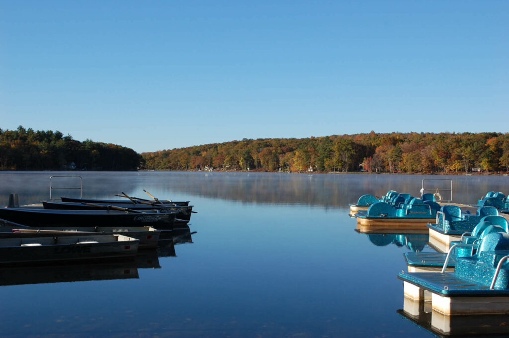 The view of a lake in the Poconos, an example of stunning Pennsylvania nature.