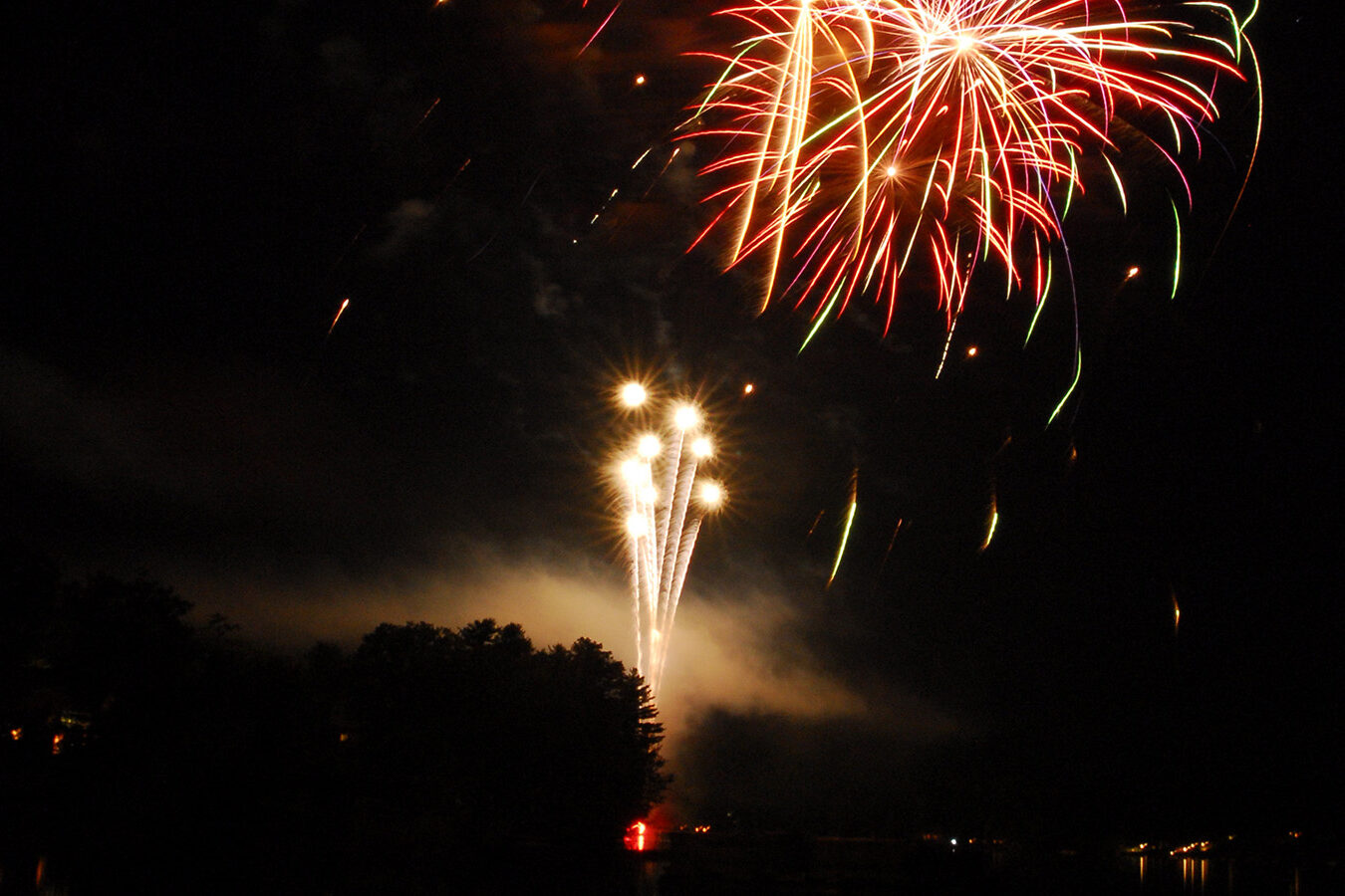 Fireworks going off over Woodloch Resort.