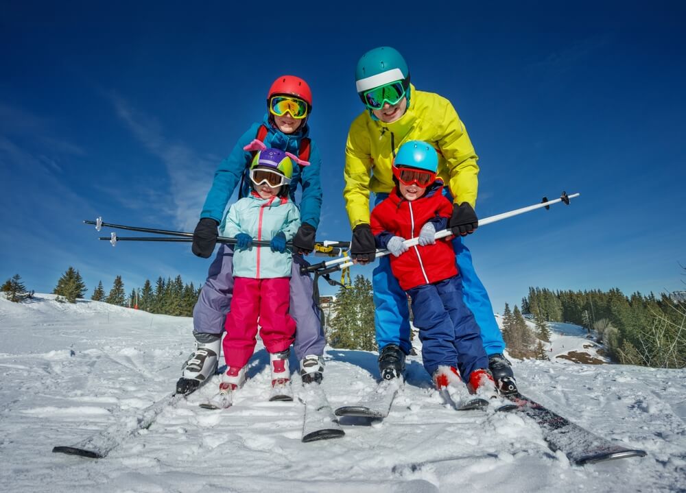 A family skiing at Ski Big Bear at Masthope Mountain.