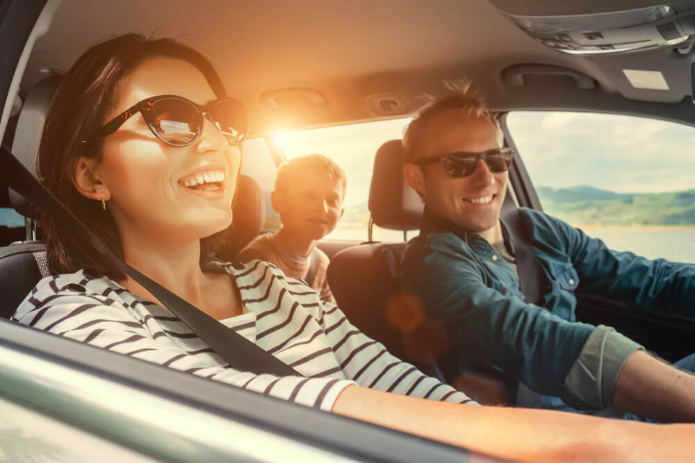 A family driving from New York to Poconos.